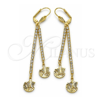 Oro Laminado Long Earring, Gold Filled Style Star and Moon Design, with White Crystal, Diamond Cutting Finish, Golden Finish, 5.089.001