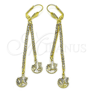 Oro Laminado Long Earring, Gold Filled Style Star and Moon Design, with White Crystal, Diamond Cutting Finish, Golden Finish, 5.089.001