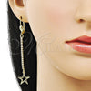 Oro Laminado Long Earring, Gold Filled Style Star Design, with White Crystal, Diamond Cutting Finish, Golden Finish, 5.089.005