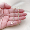 Oro Laminado Long Earring, Gold Filled Style Star Design, with White Crystal, Diamond Cutting Finish, Golden Finish, 5.089.005