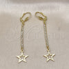 Oro Laminado Long Earring, Gold Filled Style Star Design, with White Crystal, Diamond Cutting Finish, Golden Finish, 5.089.005