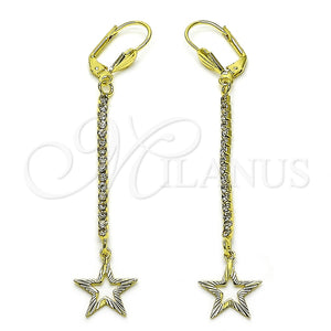 Oro Laminado Long Earring, Gold Filled Style Star Design, with White Crystal, Diamond Cutting Finish, Golden Finish, 5.089.005