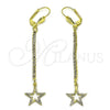 Oro Laminado Long Earring, Gold Filled Style Star Design, with White Crystal, Diamond Cutting Finish, Golden Finish, 5.089.005