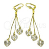Oro Laminado Long Earring, Gold Filled Style Heart Design, Diamond Cutting Finish, Golden Finish, 5.090.008