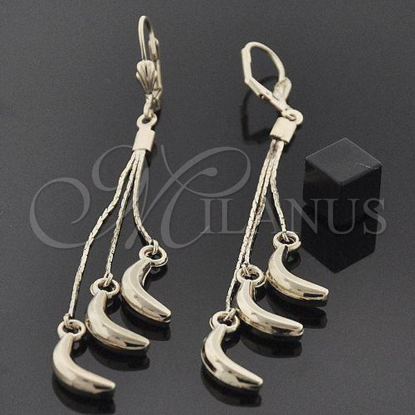 Oro Laminado Long Earring, Gold Filled Style Banana Design, Polished, Golden Finish, 5.093.007