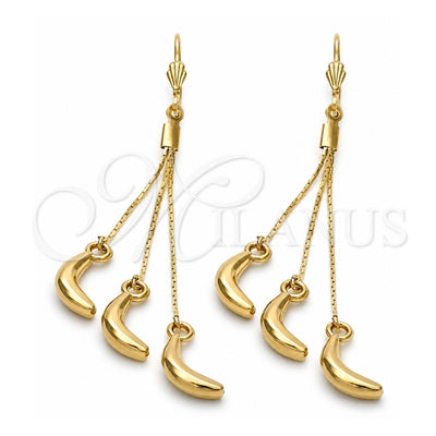 Oro Laminado Long Earring, Gold Filled Style Banana Design, Polished, Golden Finish, 5.093.007