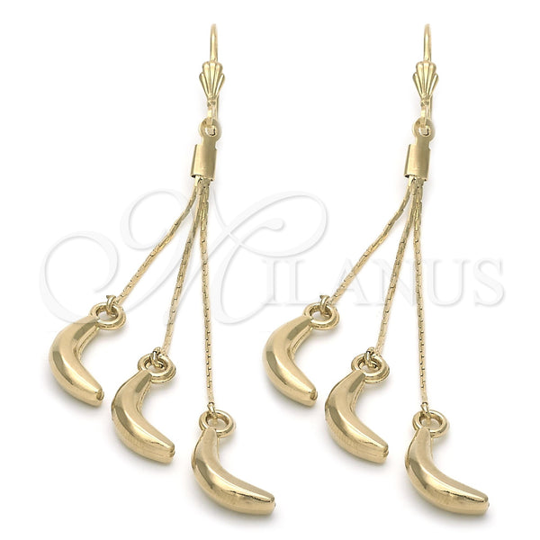 Oro Laminado Long Earring, Gold Filled Style Banana Design, Polished, Golden Finish, 5.093.007