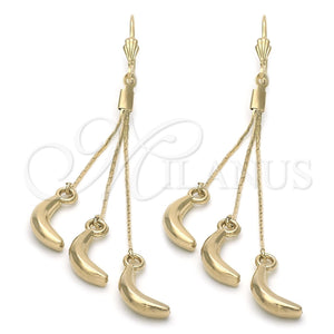 Oro Laminado Long Earring, Gold Filled Style Banana Design, Polished, Golden Finish, 5.093.007