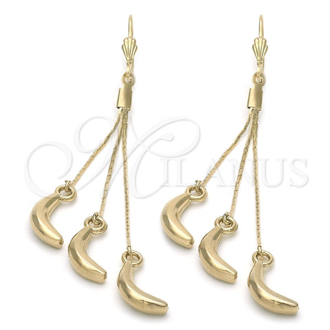 Oro Laminado Long Earring, Gold Filled Style Banana Design, Polished, Golden Finish, 5.093.007