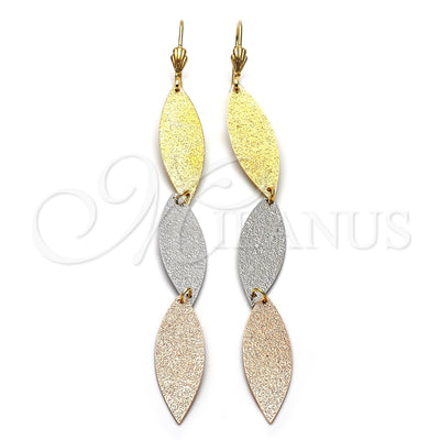 Oro Laminado Long Earring, Gold Filled Style Leaf Design, Matte Finish, Tricolor, 5.094.012 for wholesale, main product view