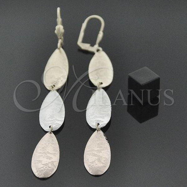 Oro Laminado Long Earring, Gold Filled Style Leaf Design, Polished, Tricolor, 5.096.001