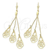 Oro Laminado Long Earring, Gold Filled Style Flower Design, with White Cubic Zirconia, Diamond Cutting Finish, Golden Finish, 5.097.006