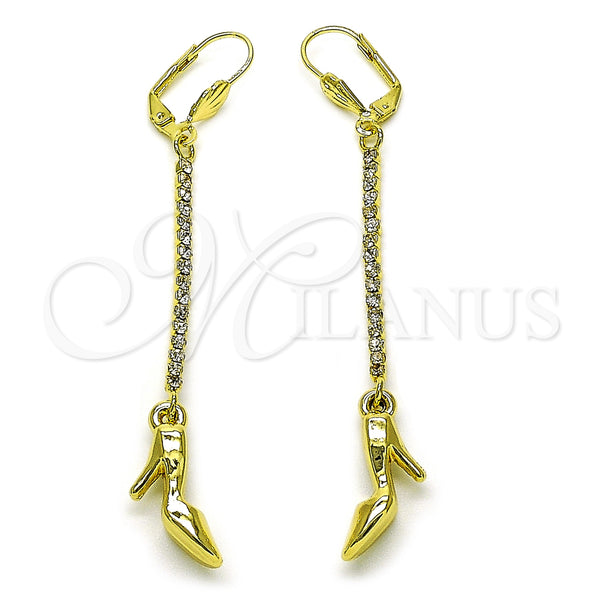 Oro Laminado Long Earring, Gold Filled Style Shoes Design, with White Crystal, Polished, Golden Finish, 5.099.001