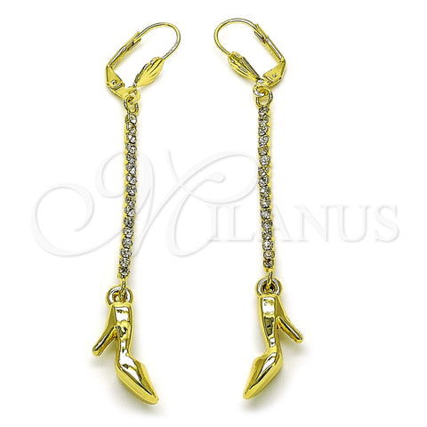 Oro Laminado Long Earring, Gold Filled Style Shoes Design, with White Crystal, Polished, Golden Finish, 5.099.001