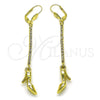 Oro Laminado Long Earring, Gold Filled Style Shoes Design, with White Crystal, Polished, Golden Finish, 5.099.001