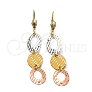 Oro Laminado Long Earring, Gold Filled Style Diamond Cutting Finish, Tricolor, 5.103.009