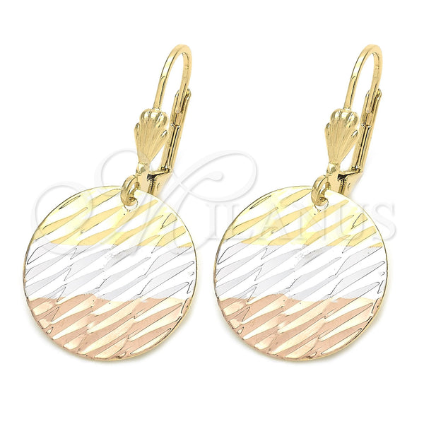 Oro Laminado Dangle Earring, Gold Filled Style Diamond Cutting Finish, Tricolor, 5.103.013