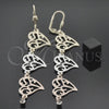 Oro Laminado Long Earring, Gold Filled Style Heart Design, with White Cubic Zirconia, Diamond Cutting Finish, Tricolor, 5.109.001