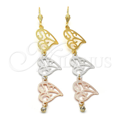 Oro Laminado Long Earring, Gold Filled Style Heart Design, with White Cubic Zirconia, Diamond Cutting Finish for wholesale, main product view