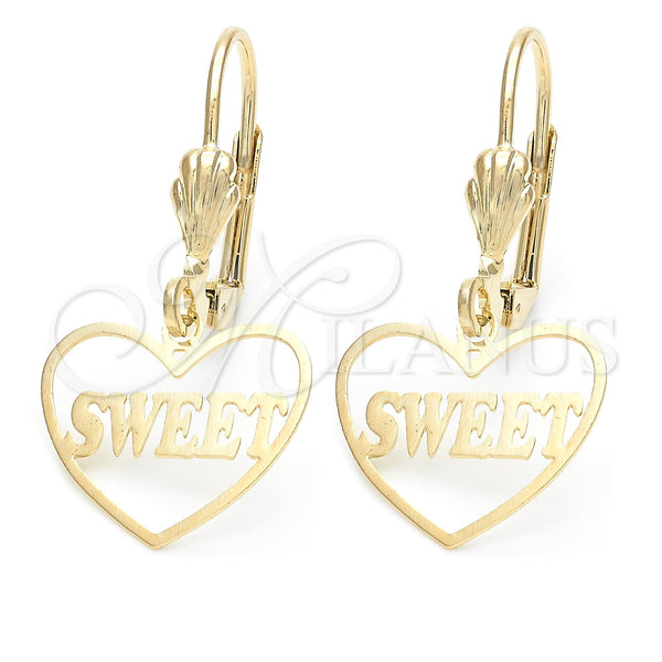 Oro Laminado Dangle Earring, Gold Filled Style Heart Design, Polished, Golden Finish, 5.110.013
