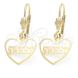 Oro Laminado Dangle Earring, Gold Filled Style Heart Design, Polished, Golden Finish, 5.110.013