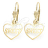 Oro Laminado Dangle Earring, Gold Filled Style Heart Design, Polished, Golden Finish, 5.110.013