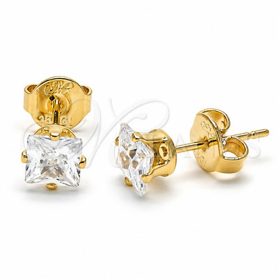 Oro Laminado Stud Earring, Gold Filled Style with White Cubic Zirconia, Polished, Golden Finish, 5.128.025