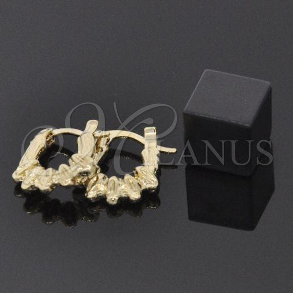 Oro Laminado Children Hoop, Gold Filled Style Leaf Design, Diamond Cutting Finish, Golden Finish, 5.159.072