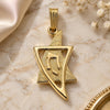 Oro Laminado Fancy Pendant, Gold Filled Style Buffalo and Judaica Design, Diamond Cutting Finish, Golden Finish, 05.16.0144