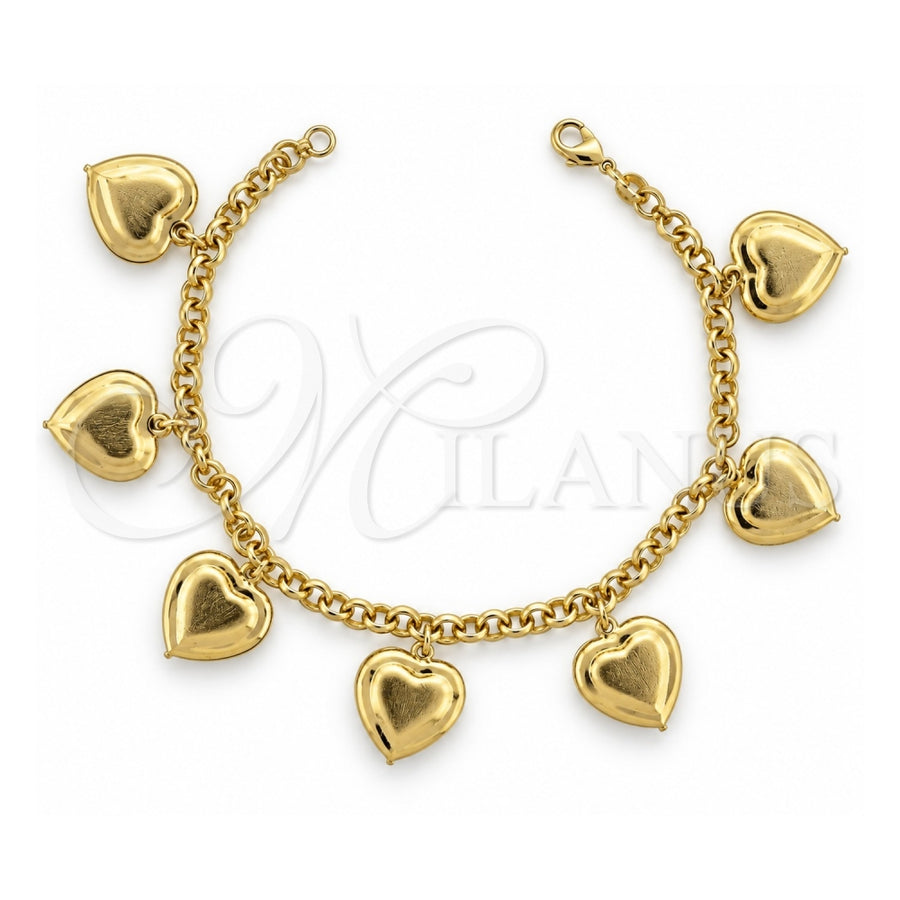 Oro Laminado Charm Bracelet, Gold Filled Style Heart and Rolo Design, Matte Finish, Golden Finish, 031.004.07 (05 MM Thickness, 7 Inches Length)