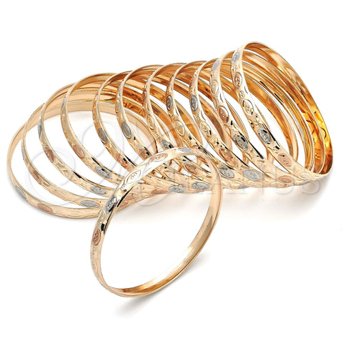 Gold Plated Dozen Bangle, Diamond Cutting Finish, Tricolor, 5.264.002.05 (06 MM Thickness, Size 5 (2.50 Diameter))