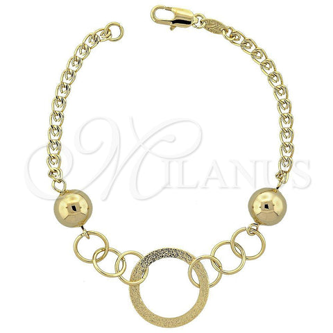 Oro Laminado Fancy Bracelet, Gold Filled Style Ball Design, Polished, Golden Finish, 5.005.002 (100 Gauge, 8 Inches Length)