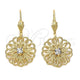 Oro Laminado Dangle Earring, Gold Filled Style Flower Design, with White Cubic Zirconia, Diamond Cutting Finish, Golden Finish, 5.005.006