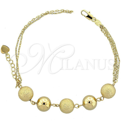 Oro Laminado Fancy Bracelet, Gold Filled Style Ball Design, Matte Finish, Golden Finish, 5.005.013 (12 MM Thickness, 8 Inches Length)