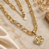 Oro Laminado Necklace and Bracelet, Gold Filled Style Flower Design, with White Crystal, Polished, Golden Finish, 5.006.002