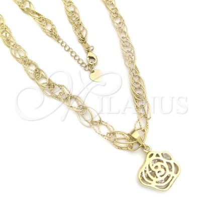 Oro Laminado Necklace and Bracelet, Gold Filled Style Flower Design, with White Crystal, Polished, Golden for wholesale, main product view