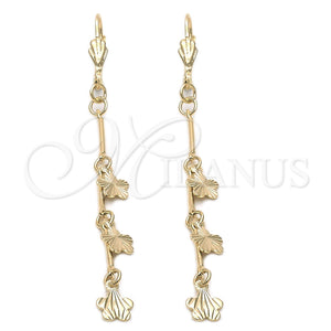 Oro Laminado Long Earring, Gold Filled Style Flower Design, Polished, Golden Finish, 5.016.003