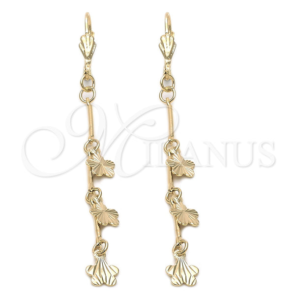 Oro Laminado Long Earring, Gold Filled Style Flower Design, Polished, Golden Finish, 5.016.003