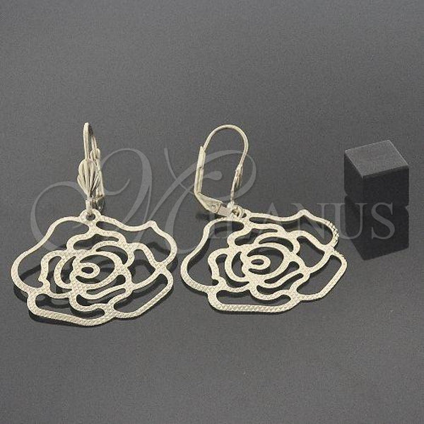 Oro Laminado Dangle Earring, Gold Filled Style Flower Design, Polished, Golden Finish, 5.017.003