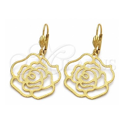 Oro Laminado Dangle Earring, Gold Filled Style Flower Design, Polished, Golden Finish, 5.017.003