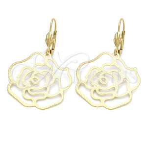 Oro Laminado Dangle Earring, Gold Filled Style Flower Design, Polished, Golden Finish, 5.017.003