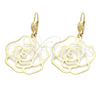 Oro Laminado Dangle Earring, Gold Filled Style Flower Design, Polished, Golden Finish, 5.017.003