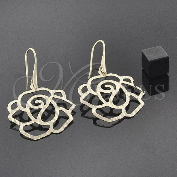 Oro Laminado Dangle Earring, Gold Filled Style Flower Design, Polished, Golden Finish, 5.017.004