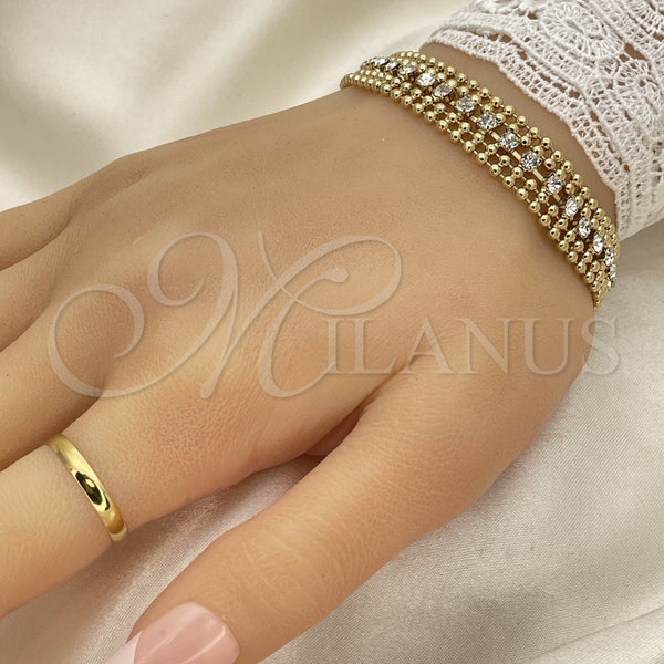Oro Laminado Fancy Bracelet, Gold Filled Style with White Cubic Zirconia, Polished, Golden Finish, 5.019.009 (08 MM Thickness, 7 Inches Length)