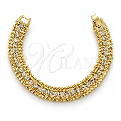 Oro Laminado Fancy Bracelet, Gold Filled Style with White Cubic Zirconia, Polished, Golden Finish, 5.019.009 (08 MM Thickness, 7 Inches Length)
