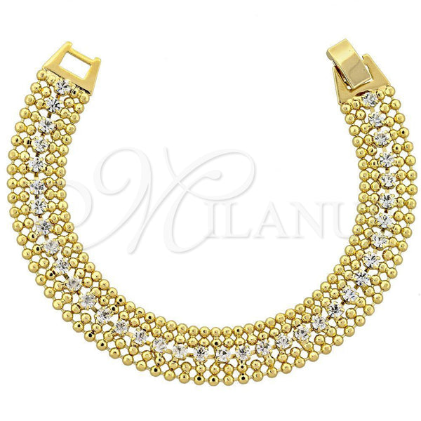 Oro Laminado Fancy Bracelet, Gold Filled Style with White Cubic Zirconia, Polished, Golden Finish, 5.019.009 (08 MM Thickness, 7 Inches Length)