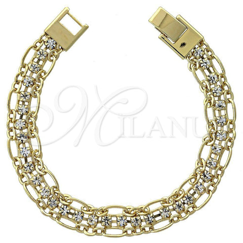 Oro Laminado Fancy Bracelet, Gold Filled Style with White Cubic Zirconia, Polished, Golden Finish, 5.020.003 (0.35 Gauge, 08 MM Thickness, 7 Inches Length)