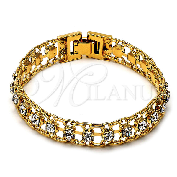 Oro Laminado Fancy Bracelet, Gold Filled Style with White Cubic Zirconia, Polished, Golden Finish, 5.020.008 (11 MM Thickness, 7 Inches Length)