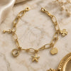 Oro Laminado Charm Bracelet, Gold Filled Style Apple and key Design, Polished, Golden Finish, 5.021.008 (08 MM Thickness, 8 Inches Length)