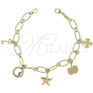 Oro Laminado Charm Bracelet, Gold Filled Style Apple and key Design, Polished, Golden Finish, 5.021.008 (08 MM Thickness, 8 Inches Length)